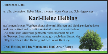 Traueranzeige von Karl-Heinz Helbing von Thüringer Allgemeine, Thüringische Landeszeitung