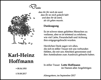 Traueranzeige von Karl-Heinz Hoffmann von Thüringer Allgemeine, Thüringische Landeszeitung