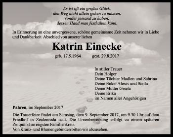 Traueranzeige von Katrin Einecke von Ostthüringer Zeitung