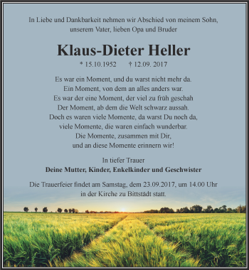 Traueranzeige von Klaus-Dieter Heller von Thüringer Allgemeine