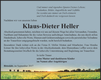 Traueranzeige von Klaus-Dieter Heller von Thüringer Allgemeine