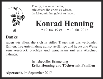 Traueranzeige von Konrad Henning von Thüringer Allgemeine, Thüringische Landeszeitung