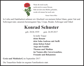 Traueranzeige von Konrad Schuster