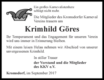 Traueranzeige von Krimhild Göres von Thüringer Allgemeine, Thüringische Landeszeitung