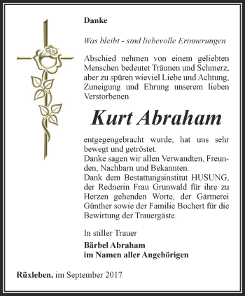 Traueranzeige von Kurt Abraham von Thüringer Allgemeine