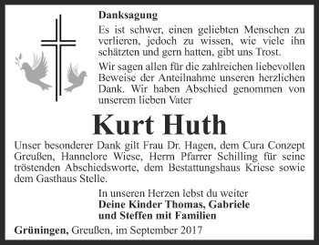 Traueranzeige von Kurt Huth von Thüringer Allgemeine