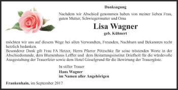 Traueranzeige von Lisa Wagner von Thüringer Allgemeine