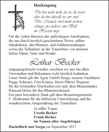 Traueranzeige von Lothar Becker von Thüringer Allgemeine