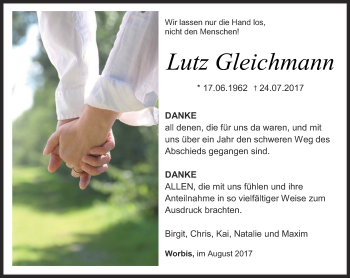 Traueranzeige von Lutz Gleichmann von Thüringer Allgemeine