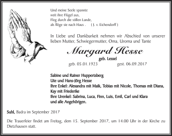 Traueranzeige von Margard Hesse von Thüringer Allgemeine