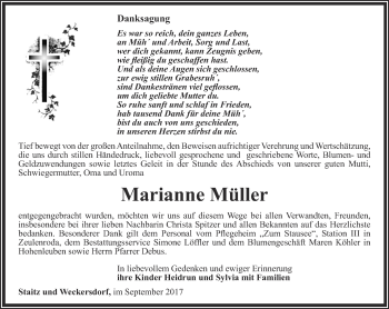 Traueranzeige von Marianne Müller von Ostthüringer Zeitung