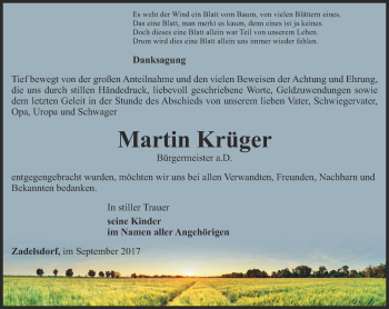 Traueranzeige von Martin Krüger von Ostthüringer Zeitung