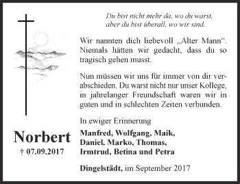 Traueranzeige von Norbert Beck von Thüringer Allgemeine