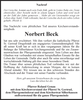 Traueranzeige von Norbert Beck von Thüringer Allgemeine