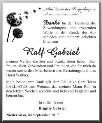 Traueranzeige von Ralf Gabriel  von Thüringer Allgemeine, Thüringische Landeszeitung