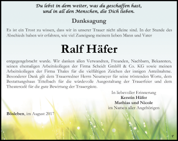 Traueranzeige von Ralf Häfer von Thüringer Allgemeine