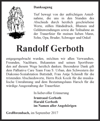 Traueranzeige von Randolf Gerboth von Thüringer Allgemeine