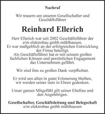 Traueranzeige von Reinhard Ellerich von Thüringer Allgemeine, Thüringische Landeszeitung