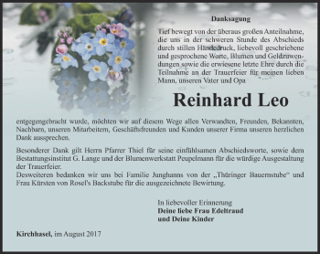 Traueranzeige von Reinhard Leo von Ostthüringer Zeitung