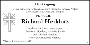 Traueranzeige von Richard Herklotz von Thüringer Allgemeine