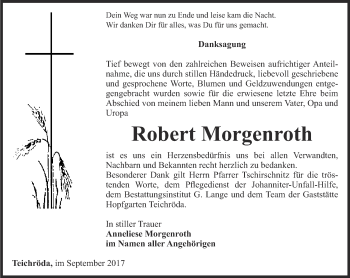 Traueranzeige von Robert Morgenroth von Ostthüringer Zeitung