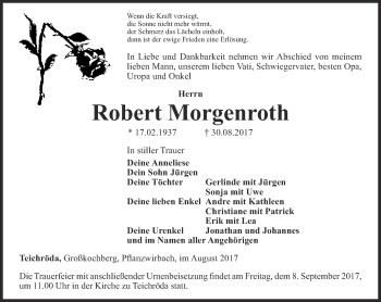 Traueranzeige von Robert Morgenroth von Ostthüringer Zeitung