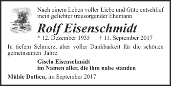 Traueranzeige von Rolf Eisenschmidt von Ostthüringer Zeitung