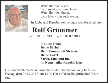 Traueranzeige von Rolf Grömmer