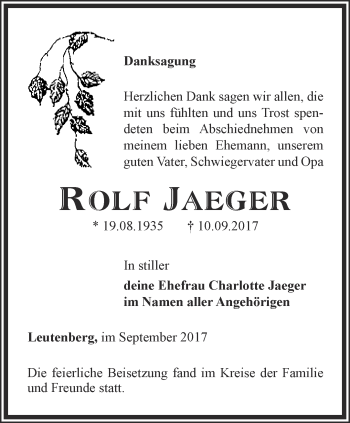 Traueranzeige von Rolf Jaeger