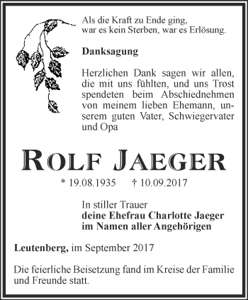 Traueranzeige von Rolf Jaeger