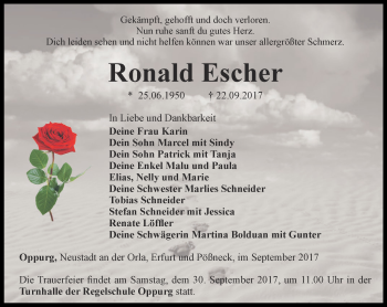 Traueranzeige von Ronald Escher