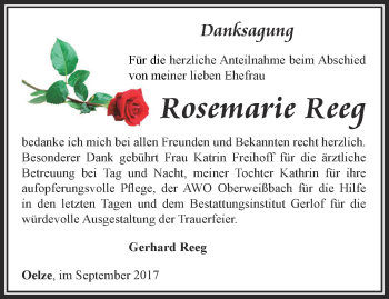 Traueranzeige von Rosemarie Reeg von Ostthüringer Zeitung