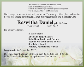 Traueranzeige von Roswitha Daniel von Thüringer Allgemeine