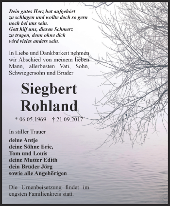 Traueranzeige von Siegbert Rohland von Ostthüringer Zeitung