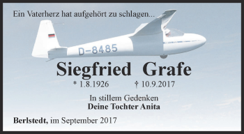 Traueranzeige von Siegfried Grafe von Thüringer Allgemeine, Thüringische Landeszeitung