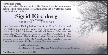 Traueranzeige von Sigrid Kirchberg von Thüringer Allgemeine