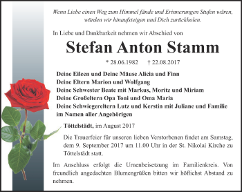 Traueranzeige von Stefan Anton Stamm von Thüringer Allgemeine, Thüringische Landeszeitung