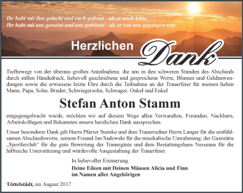 Traueranzeige von Stefan Anton Stamm von Thüringer Allgemeine, Thüringische Landeszeitung