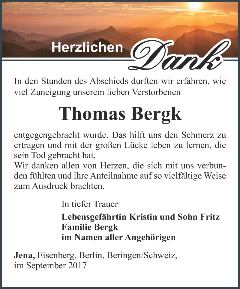  Traueranzeige für Thomas Bergk vom 09.09.2017 aus Ostthüringer Zeitung