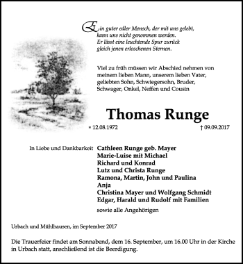 Traueranzeige von Thomas Runge von Thüringer Allgemeine, Thüringische Landeszeitung