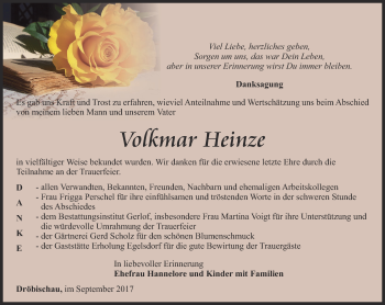 Traueranzeige von Volkmar Heinze von Ostthüringer Zeitung