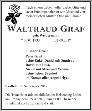 Traueranzeige von Waltraud Graf