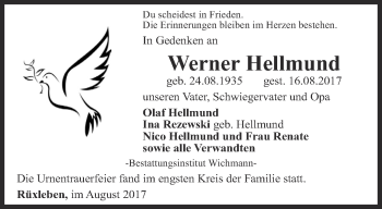 Traueranzeige von Werner Hellmund von Thüringer Allgemeine