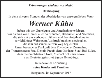 Traueranzeige von Werner Kühn von Thüringer Allgemeine, Thüringische Landeszeitung