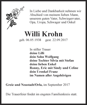 Traueranzeige von Willi Krohn