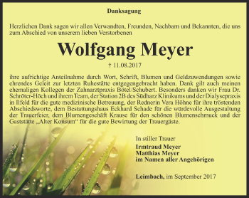 Traueranzeige von Wolfgang Meyer von Thüringer Allgemeine