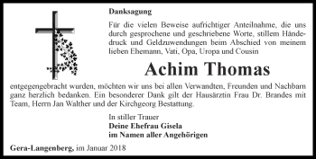 Traueranzeige von Achim Thomas von Ostthüringer Zeitung