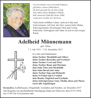 Traueranzeige von Adelheid Münnemann von Thüringer Allgemeine