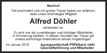 Traueranzeige von Alfred Döhler von Thüringer Allgemeine