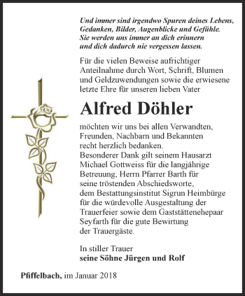 Traueranzeige von Alfred Döhler von Thüringer Allgemeine, Thüringische Landeszeitung